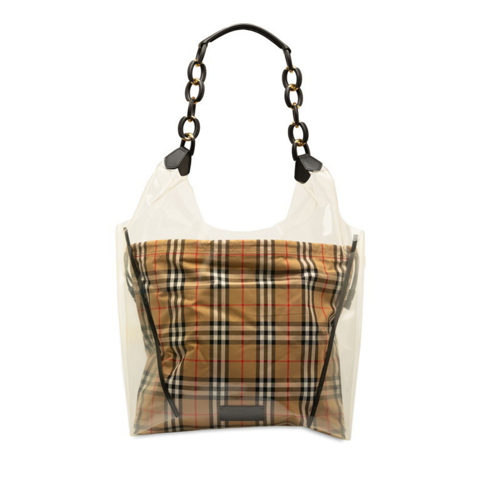 Burberry Nova Check Shoulder Bag Cotton Brown Clear